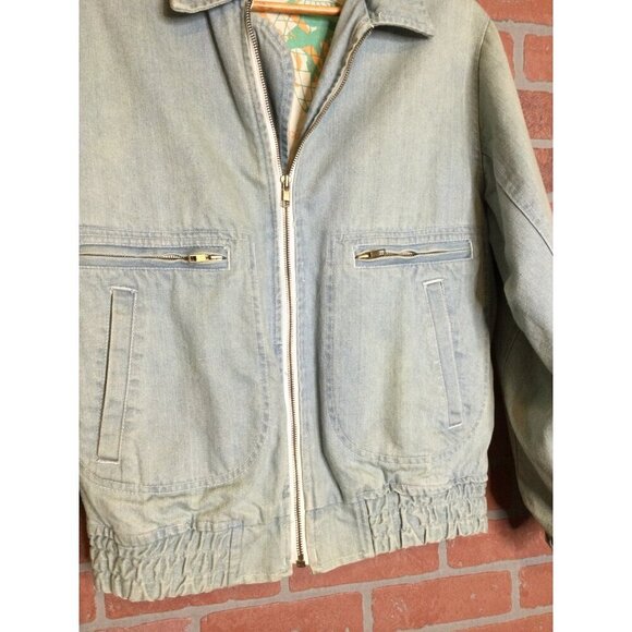 Vintage Urban Equipment Denim Bomber Jacket Elastic Hem & Cuffs Zip Up Mens S - Picture 3 of 10